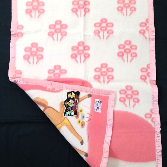 VTG Disney Classic Bambi Baby Blanket Satin Trim Pink New with Tags Disneyland - Picture 5 of 11